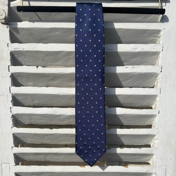 Cravate Homme Express - Bleu Marine à Rayures Blanches Et Vertes - Polyester - Neuve Avec étiquette