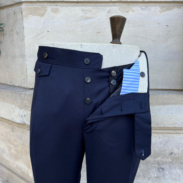 Pantalon napolitain bleu marine laine et soie