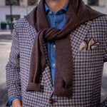 Veste napolitaine hivernale motif pied de poule laine lin et soie