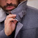 Blouson gris laine, cachemire et peau