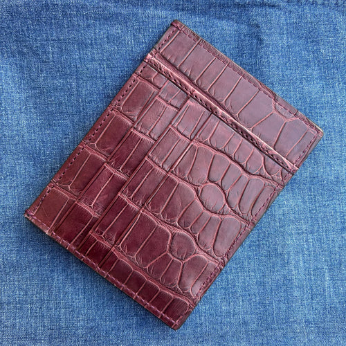 Porte-cartes rouge lie de vin cuir d’alligator 24