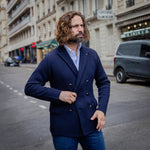 Veste en maille croisée bleu marine