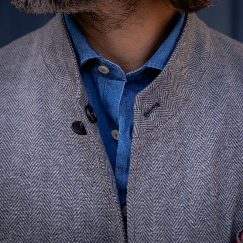 Veste ICONIC jersey de cachemire et soie gris LORO PIANA chevrons