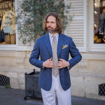 Veste bleu denim laine lin et soie