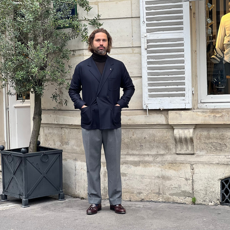 Veste croisée bleu marine laine et cachemire Loro Piana