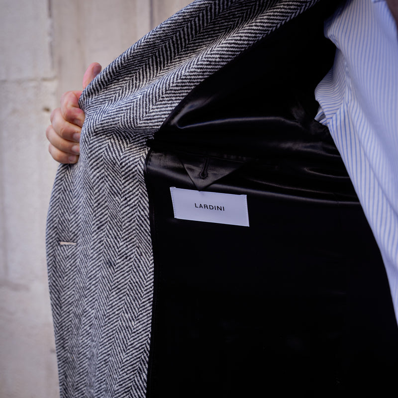 Manteau « Polo coat » chevron blanc cassé et noir