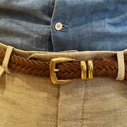Ceinture tressée veau velours tabac