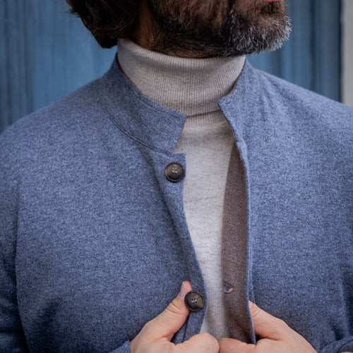 Veste en maille cachemire double-face gris moyen et marron