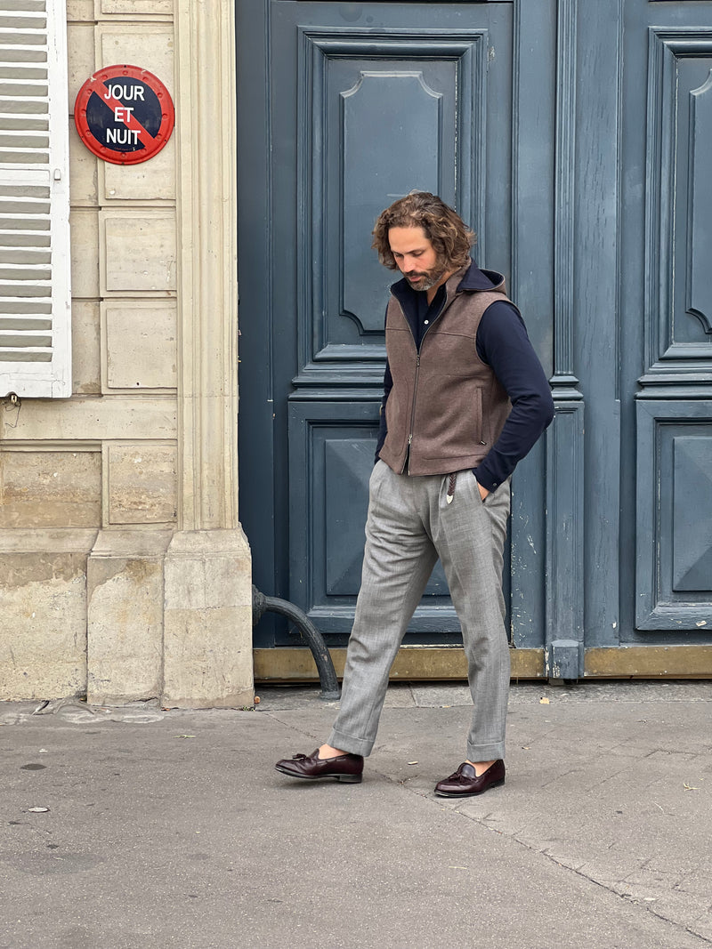 Gilet sans manches jersey de laine et cachemire marron