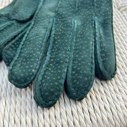 Gants vert anglais cuir de carpincho doublés cachemire gris clair