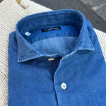 Chemise col italien denim bleached coupe regular
