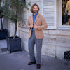 Veste en maille de laine et cachemire côtelée camel