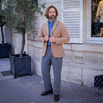 Veste en maille de laine et cachemire côtelée camel
