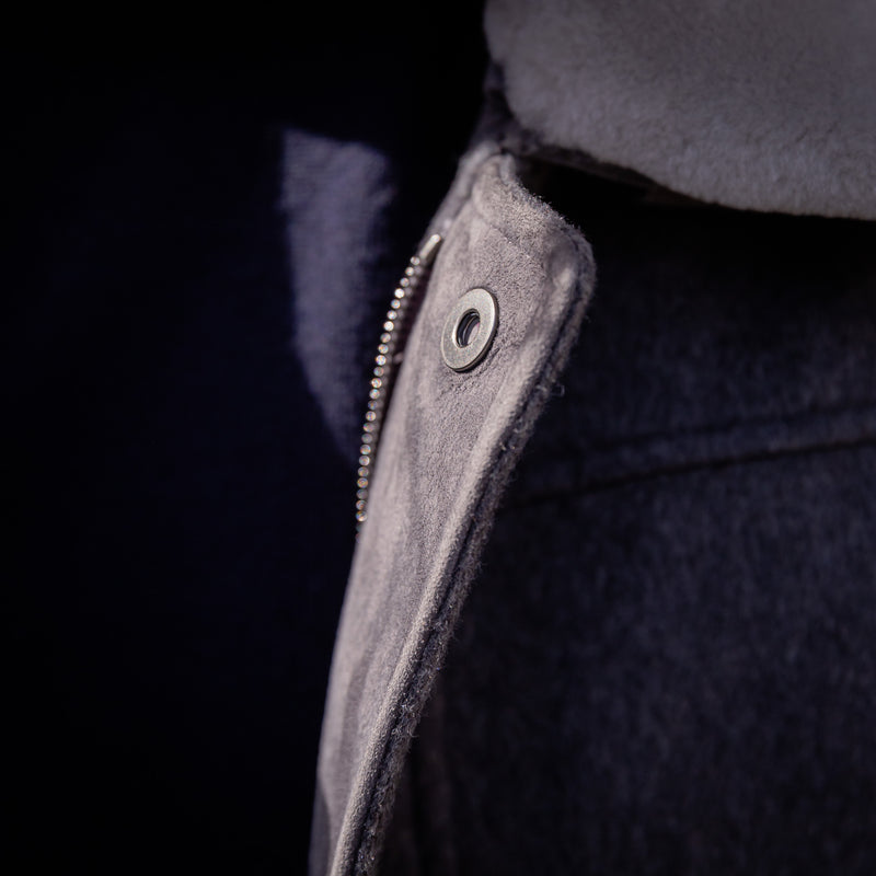 Blouson gris laine, cachemire et peau