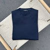 Pull col rond bleu marine cachemire et soie extra-fin