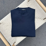 Pull col rond bleu marine cachemire et soie extra-fin