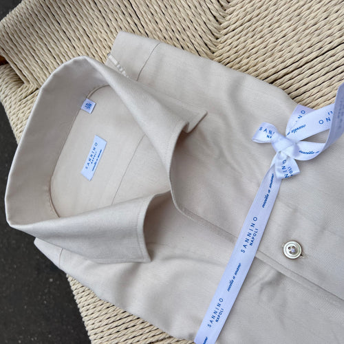 Chemise en flanelle de coton beige clair col POSITANO