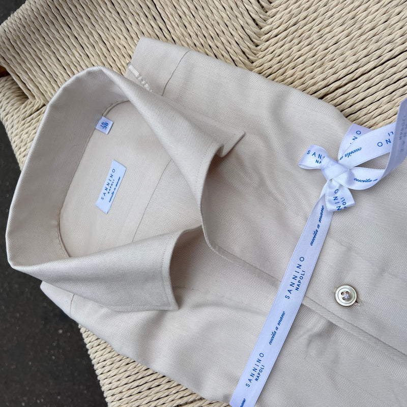 Chemise en flanelle de coton beige clair col POSITANO