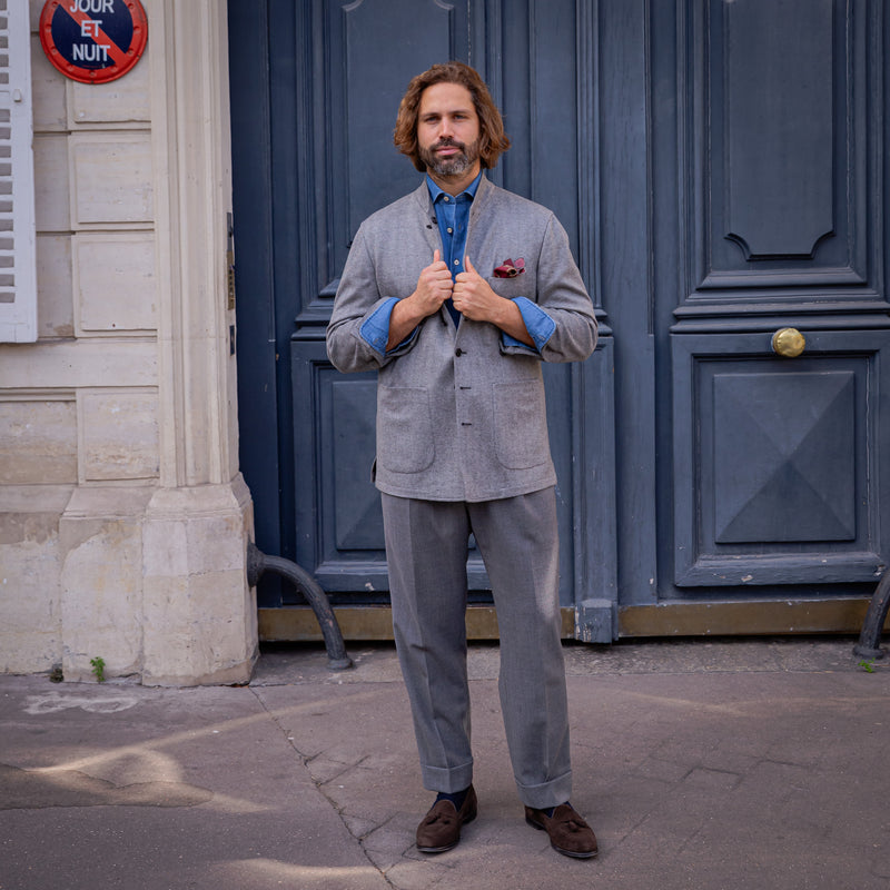 Veste ICONIC jersey de cachemire et soie gris LORO PIANA chevrons
