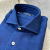 Chemise en denim flanelle bleu foncé col italien