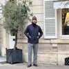 Veste col officier bleu marine laine chameau