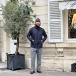 Veste col officier bleu marine laine chameau