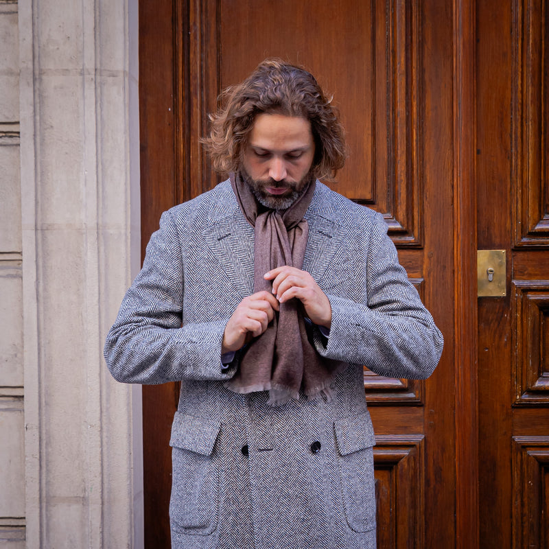 Manteau « Polo coat » chevron blanc cassé et noir