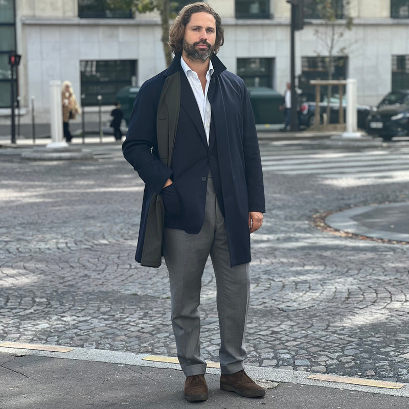 Manteau réversible PEAK cachemire bleu marine/vert