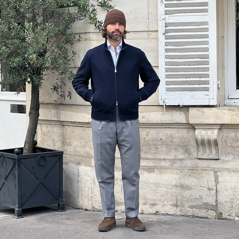 Blouson en jersey de cachemire bleu marine