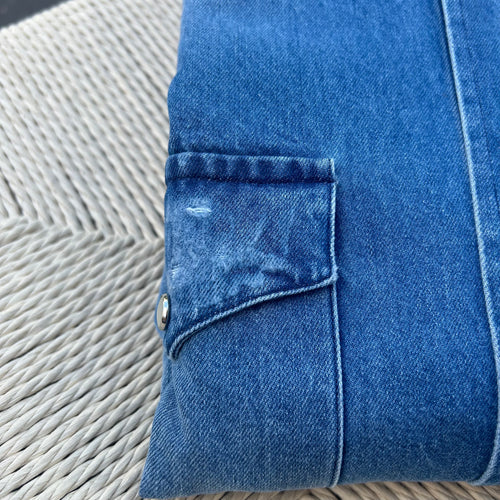 Chemise « used » en denim Texas bleu clair bleached