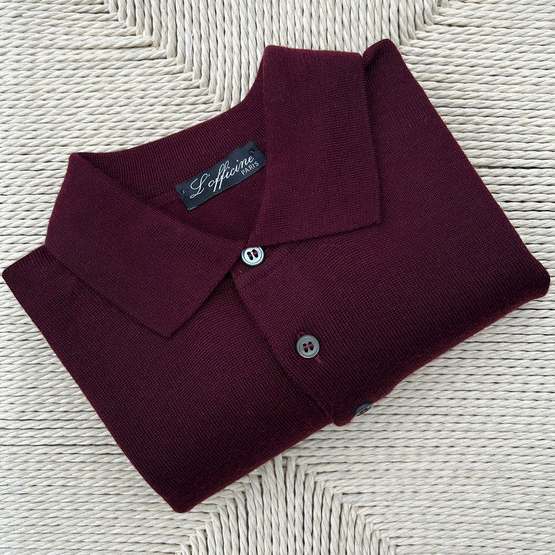 Polo rouge bordeaux laine mérinos