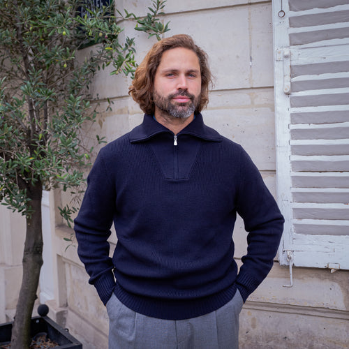 Pull marin en laine bleu marine