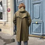 Manteau réversible vert kaki tweed chevrons / camel