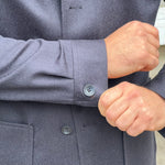 Veste col officier bleu marine laine chameau