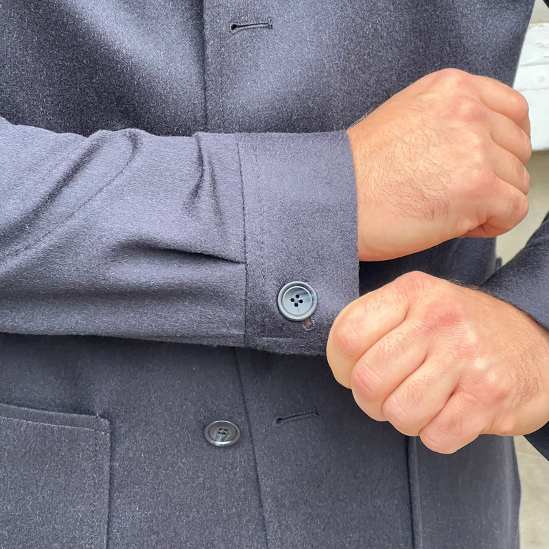 Veste col officier bleu marine laine chameau