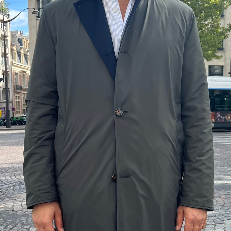 Manteau réversible PEAK cachemire bleu marine/vert