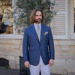 Veste bleu denim laine lin et soie