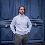 Pull col roulé torsadé laine et cachemire blanc cassé