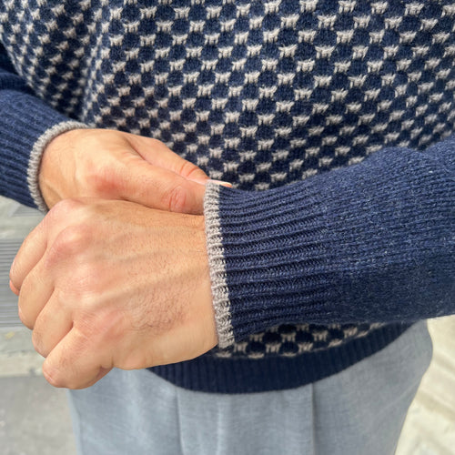 Pull col zip bicolore bleu marine et taupe