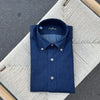 Chemise col boutonné denim brut bleu indigo coupe ajustée