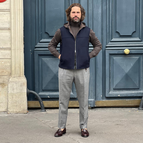 Gilet sans manches jersey de laine et cachemire bleu marine