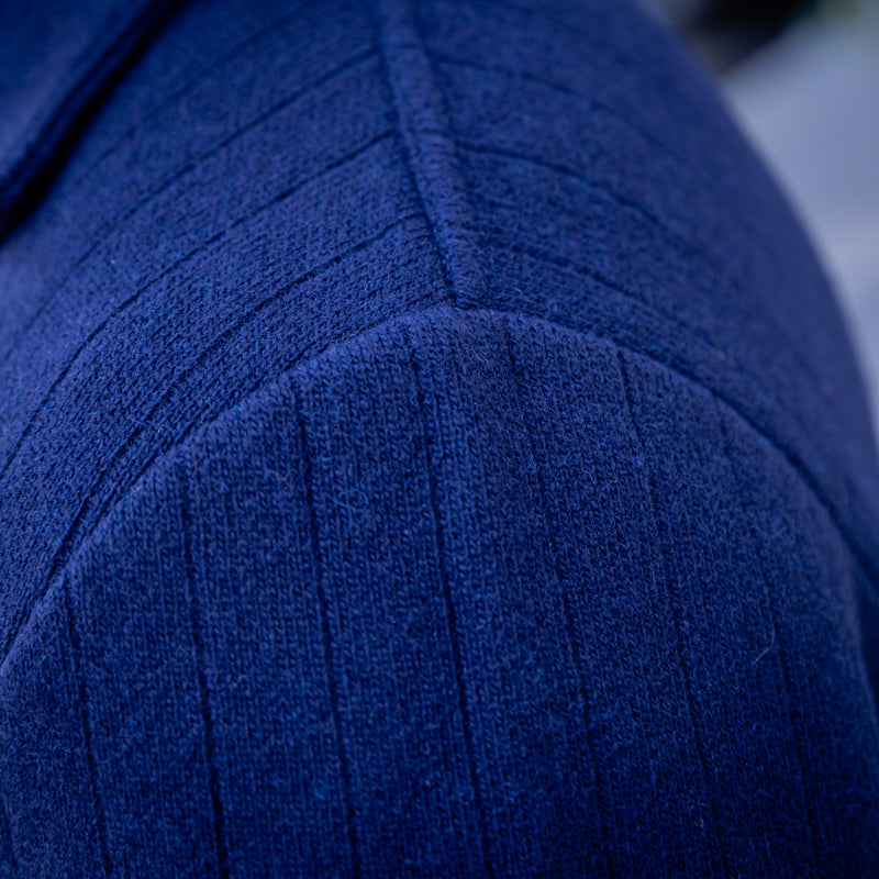 Veste en maille côtelée laine et cachemire bleu marine