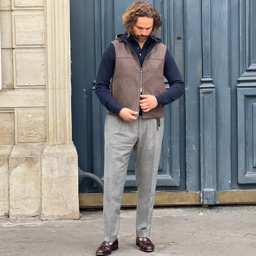 Gilet sans manches jersey de laine et cachemire marron