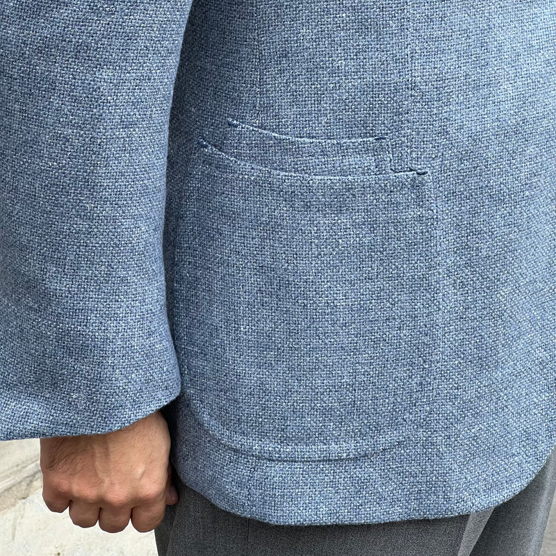 Veste napolitaine bleu clair laine, lin et soie