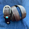 Ceinture vintage cuir marron et turquoise