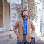 Veste en maille de laine et cachemire côtelée camel