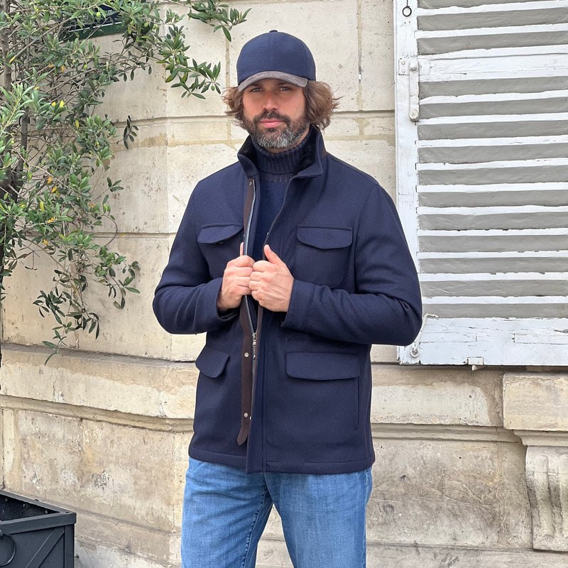 Saharienne bleu marine jersey laine et cachemire
