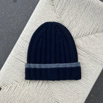 Bonnet cachemire bleu marine et gris
