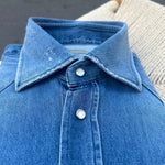 Chemise « used » en denim Texas bleu clair bleached
