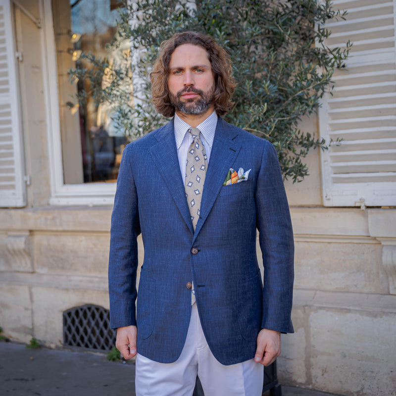 Veste bleu denim laine lin et soie